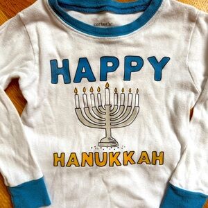 Carter's White and Blue Hanukkah Long Sleeve Cotton Pajamas sz 2t